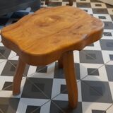 Brutalist tripod stool in solid elm