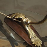 pretty little office lamp art nouveau bronze and brass, wood, electricity CE 35x30