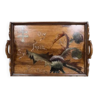 After Emile Gallé: Rectangular wooden tray with marquetry decoration