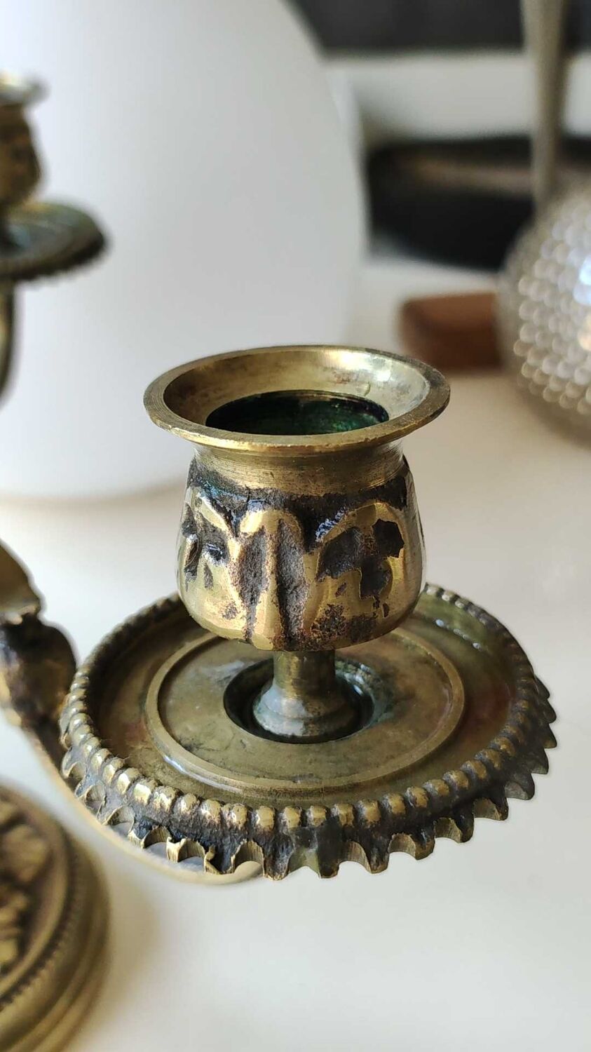 Chandelier 3 arms bronze old gold patinated