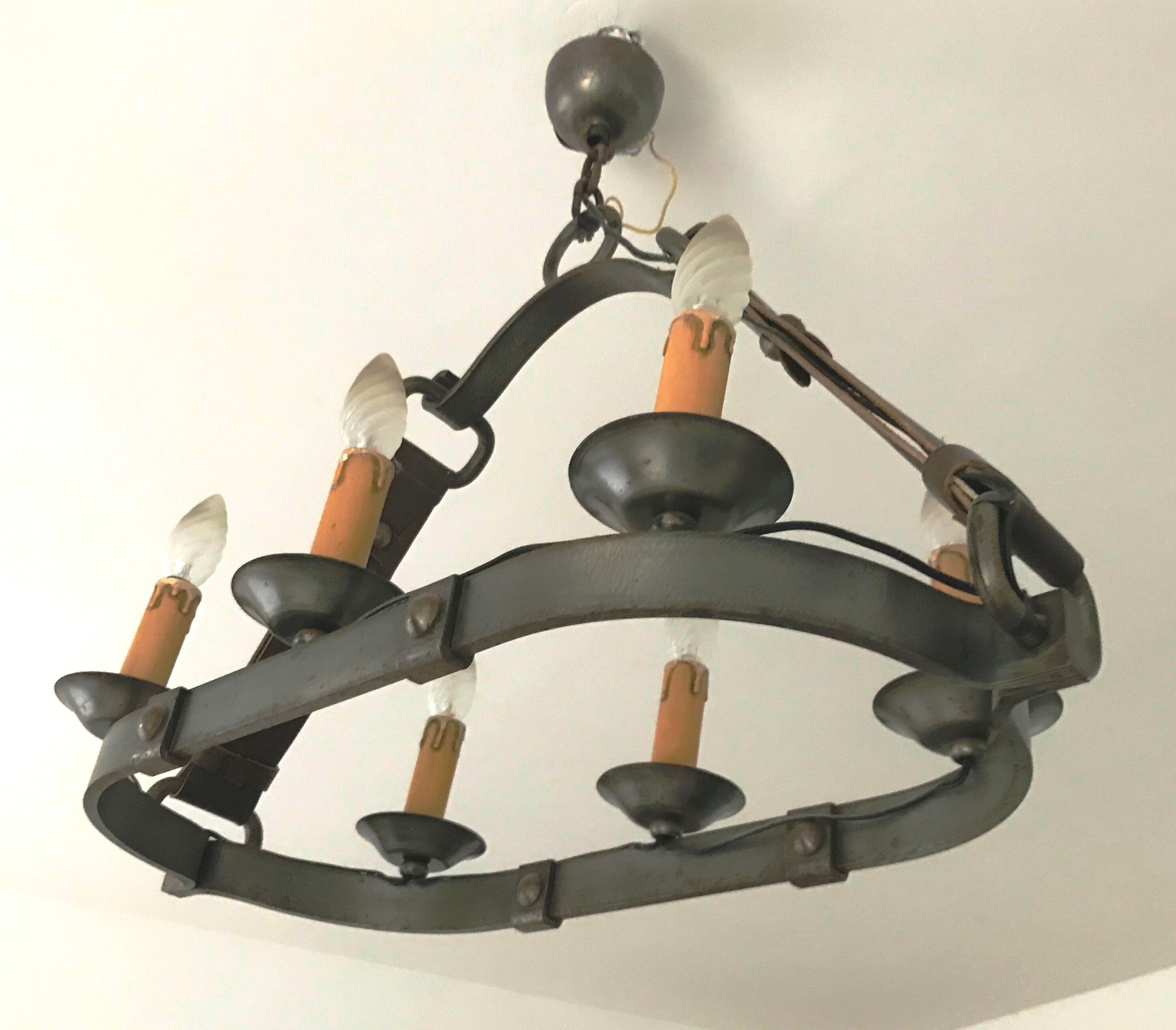 Lustre vintage métal et cuir