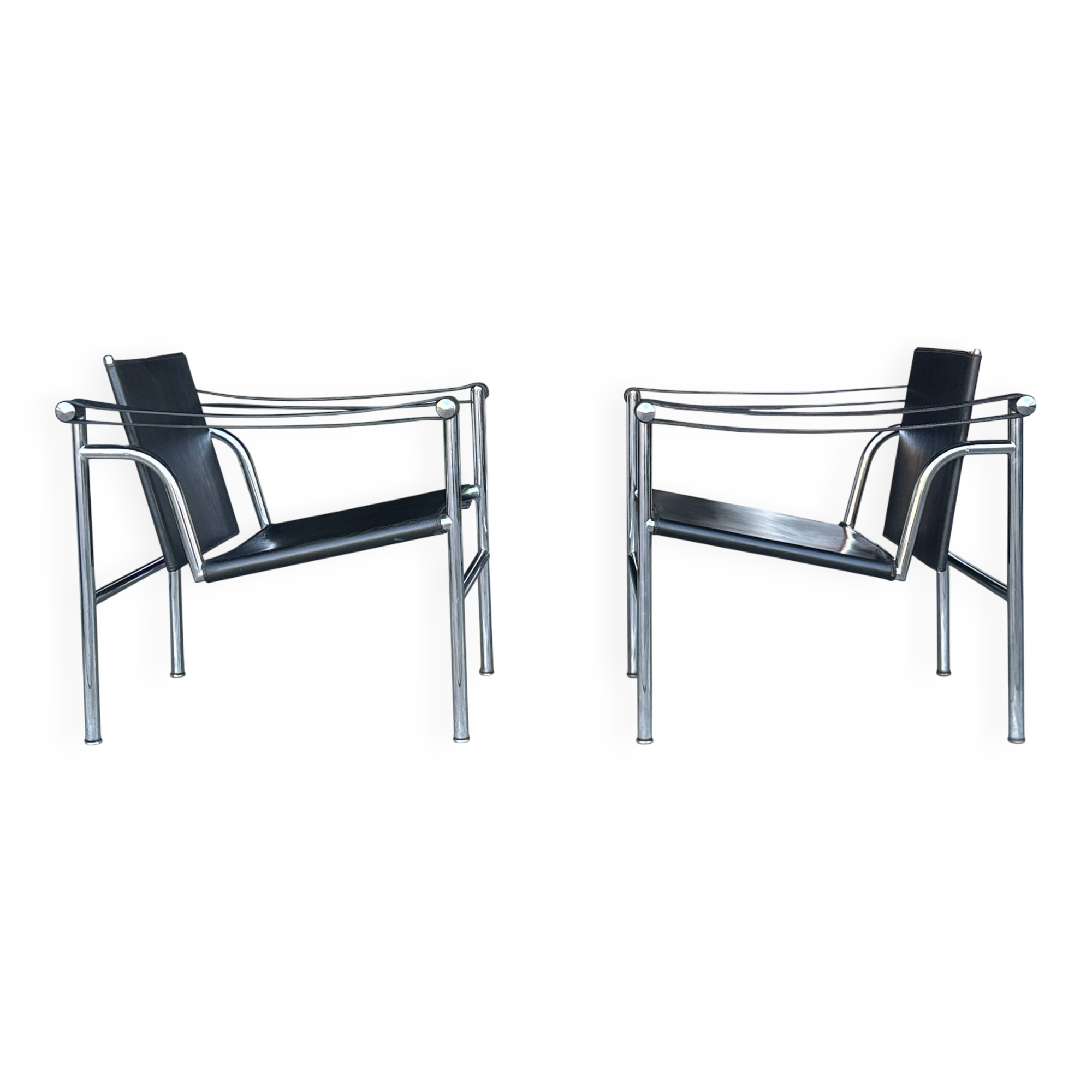 early number LC1 armchair by Le Corbusier et al for Cassina 1970s, set of 2