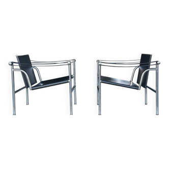 early number LC1 armchair by Le Corbusier et al for Cassina 1970s, set of 2