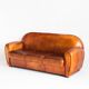 Vintage leather club sofa. Art Deco style. France, 1950s. (sofa convertible into bed)