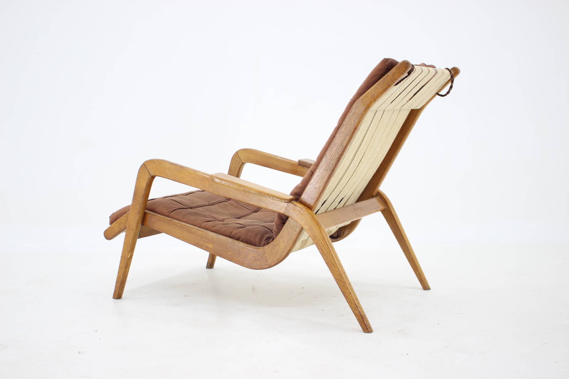 1960s Jan Vanek Very Rare Relaxing Oak Armchair, Czechoslovakia