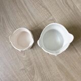 Set of 2 cache white owl pots in vintage ceramic