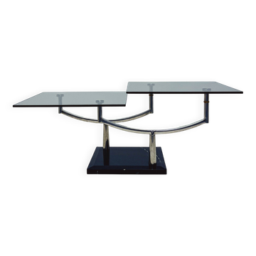 Table basse en verre vintage danois avec deux niveaux