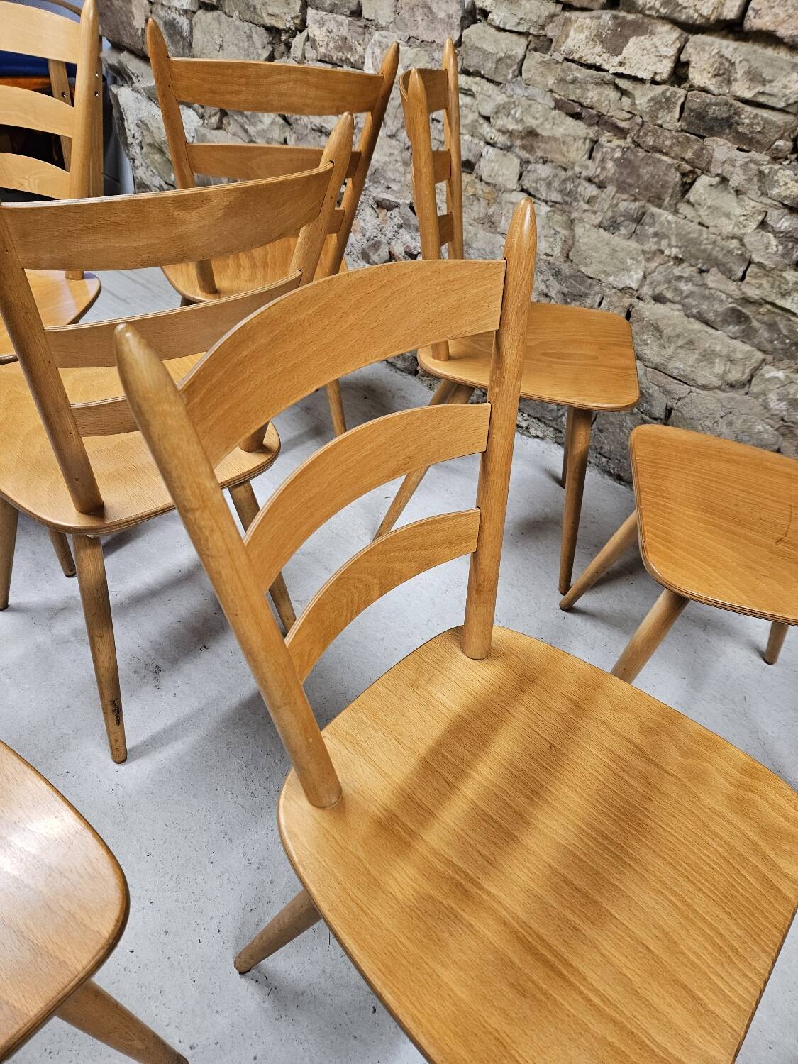 Lot of 8 country bistro chairs from the 1970s