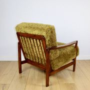 Wooden vintage brown armchair Khaki / Olive long hair Fox by Z. Bączyk - 2 pieces available