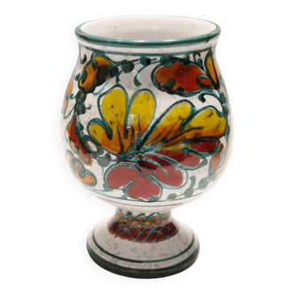 ceramic vase or footed bowl with floral decoration Italy 1960s