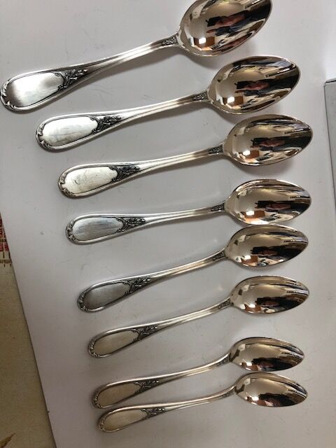 8 spoonfuls of silver metal mocha Ercuis Lauriers