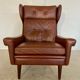 Vintage Danish retro mid-century Svend Skipper caramel brown leather chair
