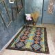 Handwoven vintage accent geometrical rug, colorful wool, Romanian carpet 220x146cm