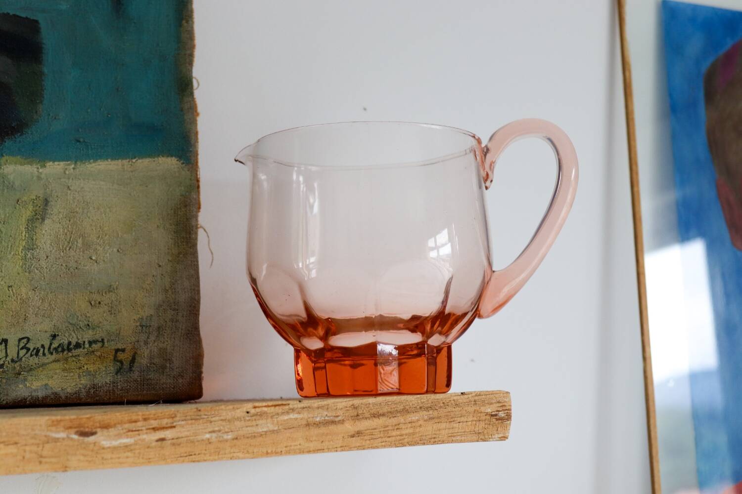 Art Deco pink glass pitcher