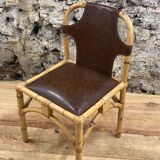 Vintage chair in rattan and bamboo and brown leather