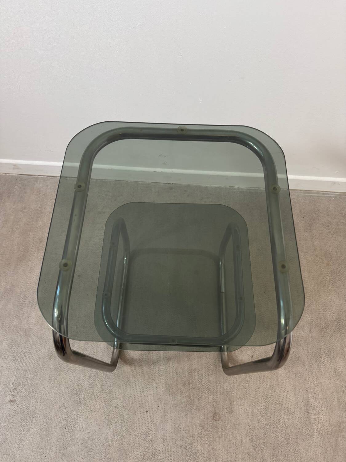 Smoked glass side table - bedside table.