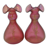 Old pair of vases glass paste enhanced with golden enamel art nouveau décor