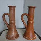 2 stoneware candle holders