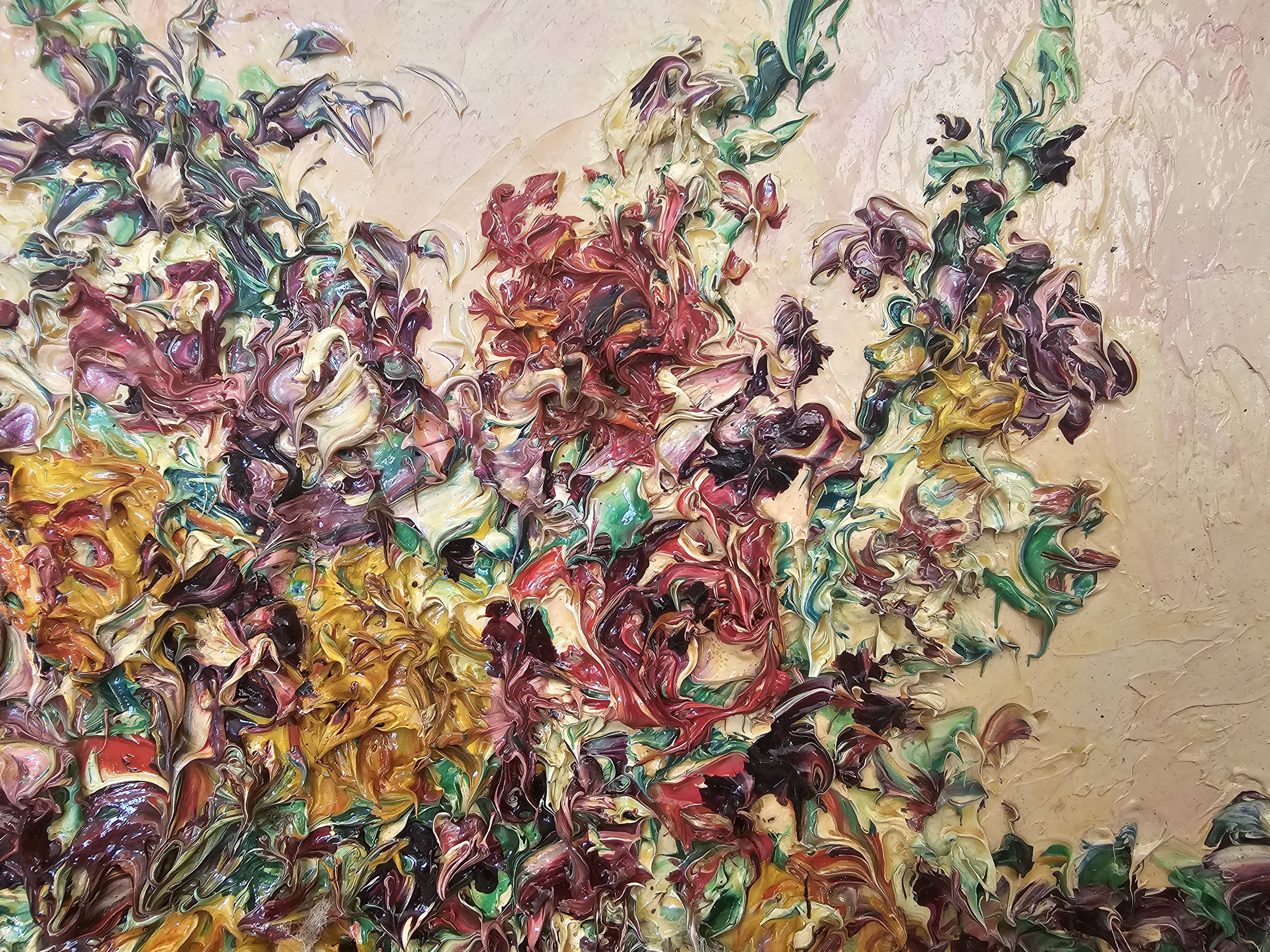 Oil on canvas - Bouquet of flowers with a knife Signed Paul Abouzit