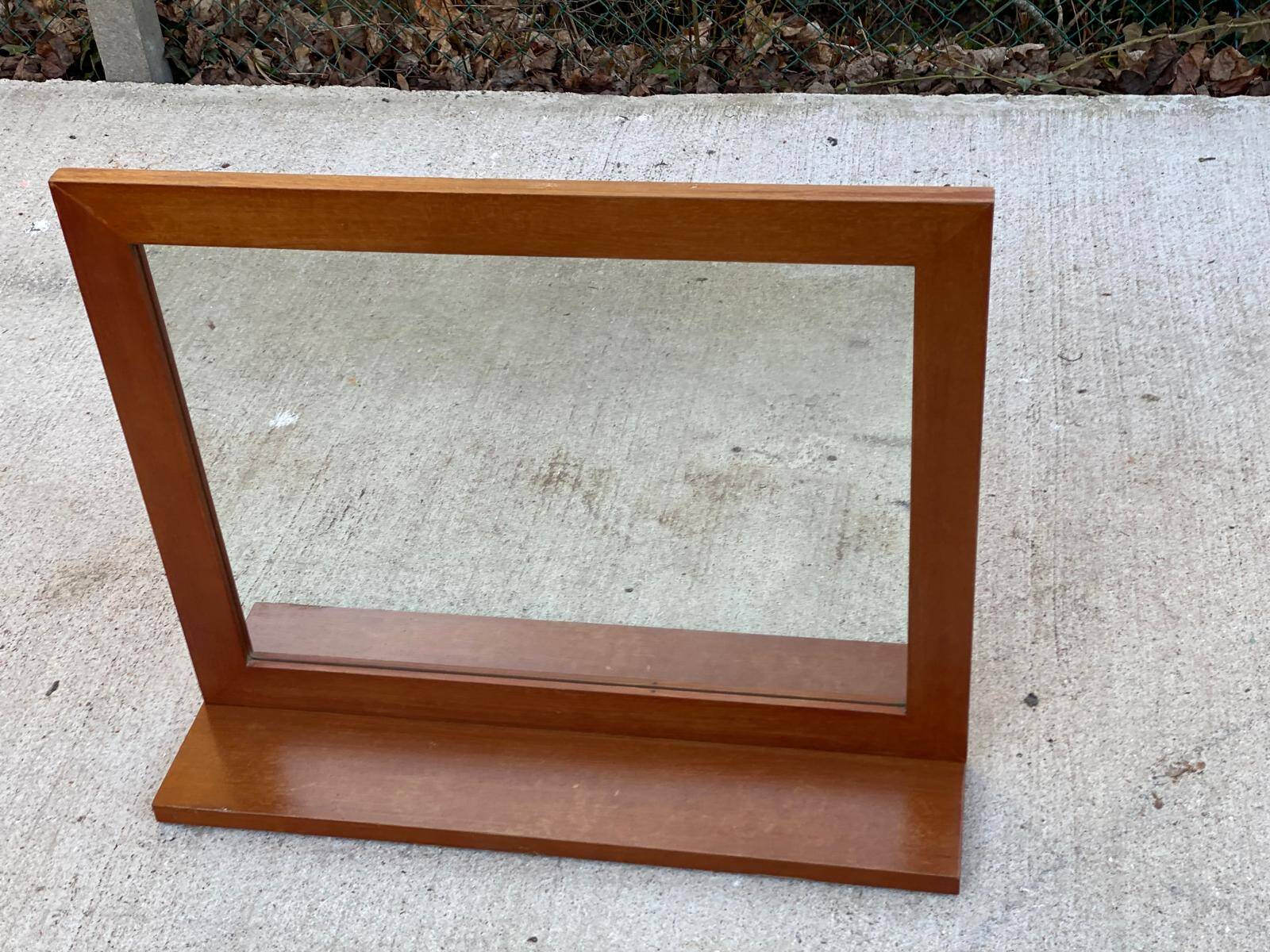 Scandinavian mirror with wooden shelf 80x65cm