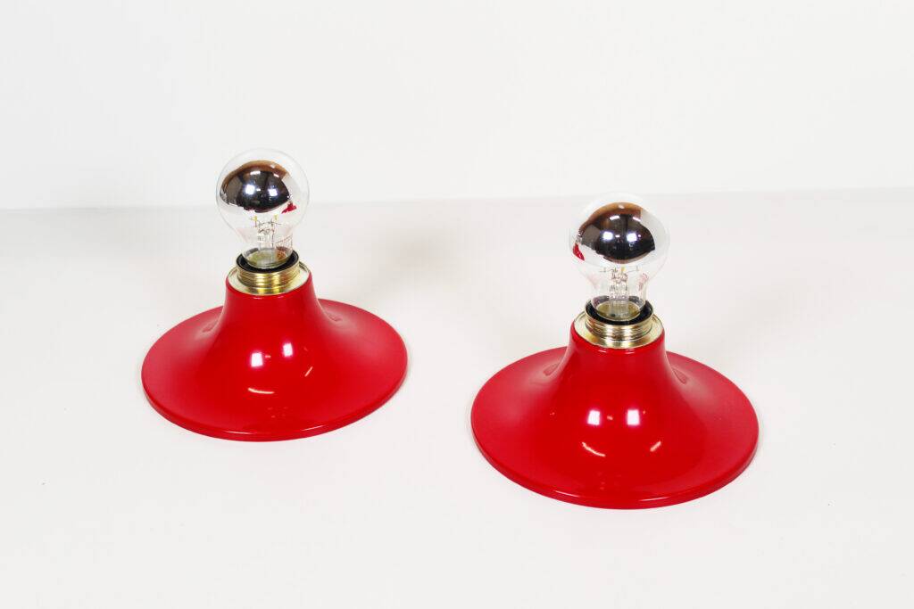 Pair of petite red disc sconces, Italy 1980s
