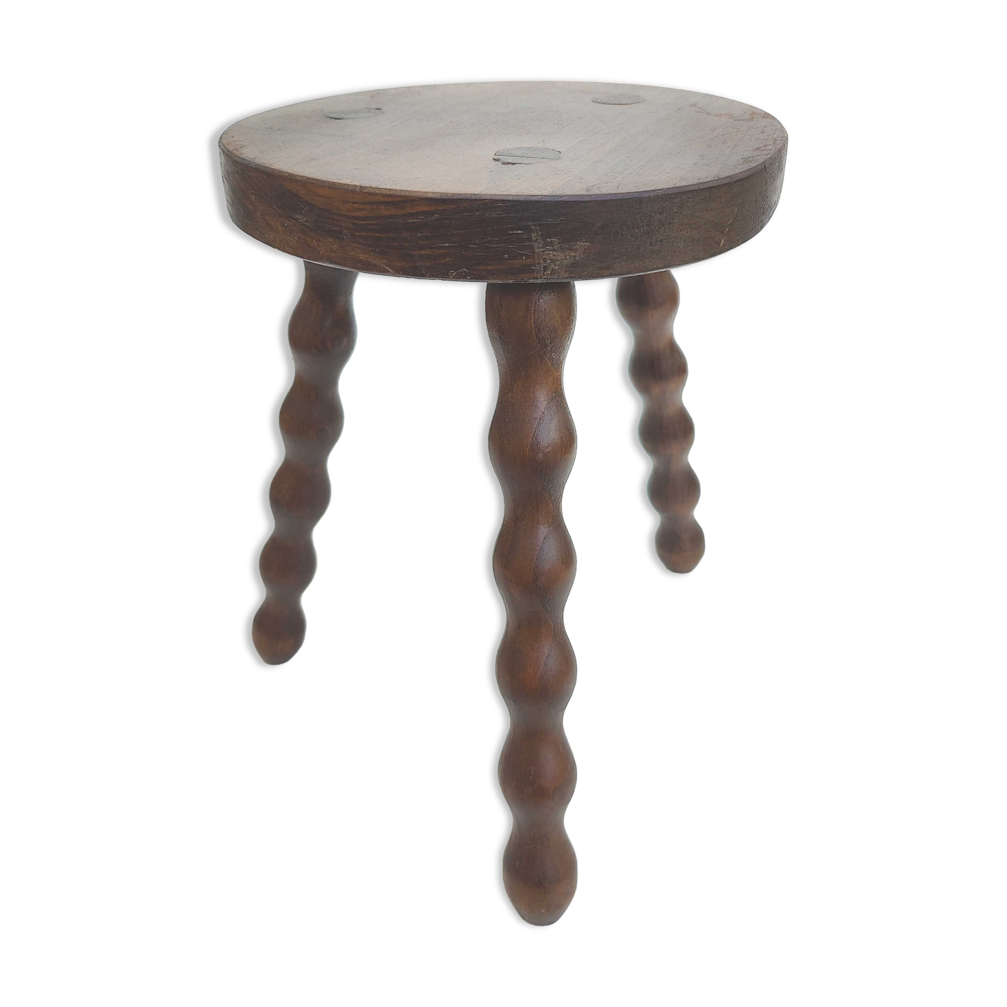 Vintage tripod stool in solid wood beaded feet