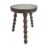 Vintage tripod stool in solid wood beaded feet