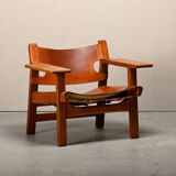 Børge Mogensen Spanish Chair in Cognac Leather and Oak for Fredericia, 1967