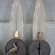Pair of wall lights, vintage wall lamp, green patina brass wall sconce.
