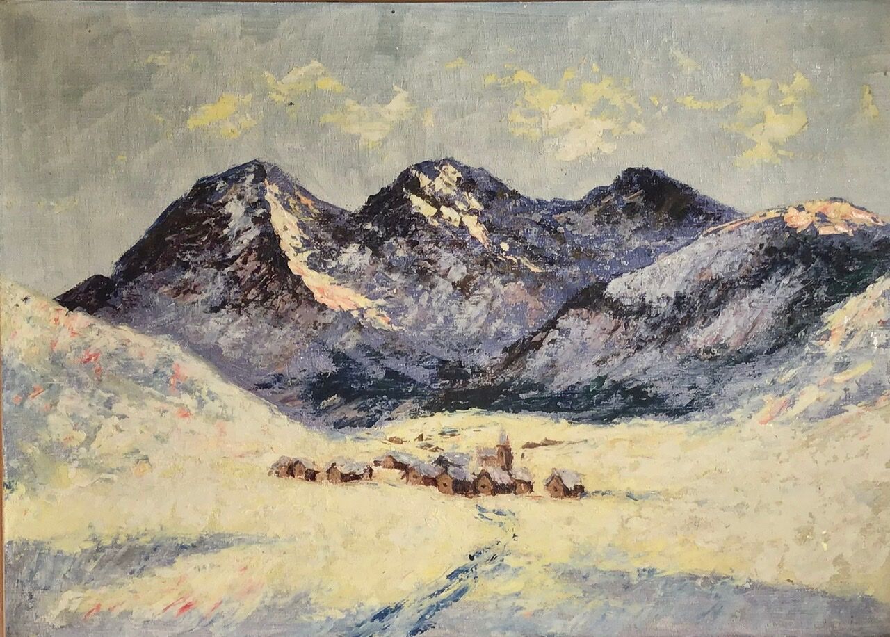 Table, winter landscape under snow 50/60s