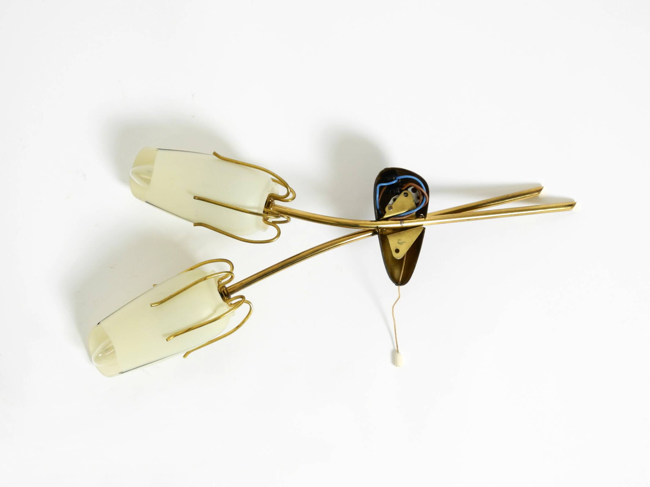 Beautiful Mid-Century brass wall lamp with painted glass shade