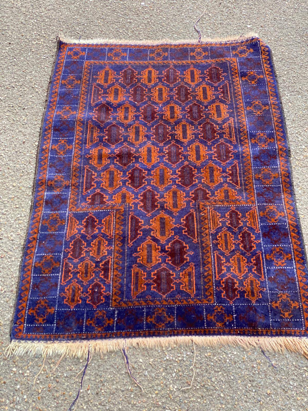 Persian wool rug in burgundy blue 130x85
