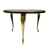 Round coffee table black glass floral brass structure D 60 cm vintage - Brocante Chic