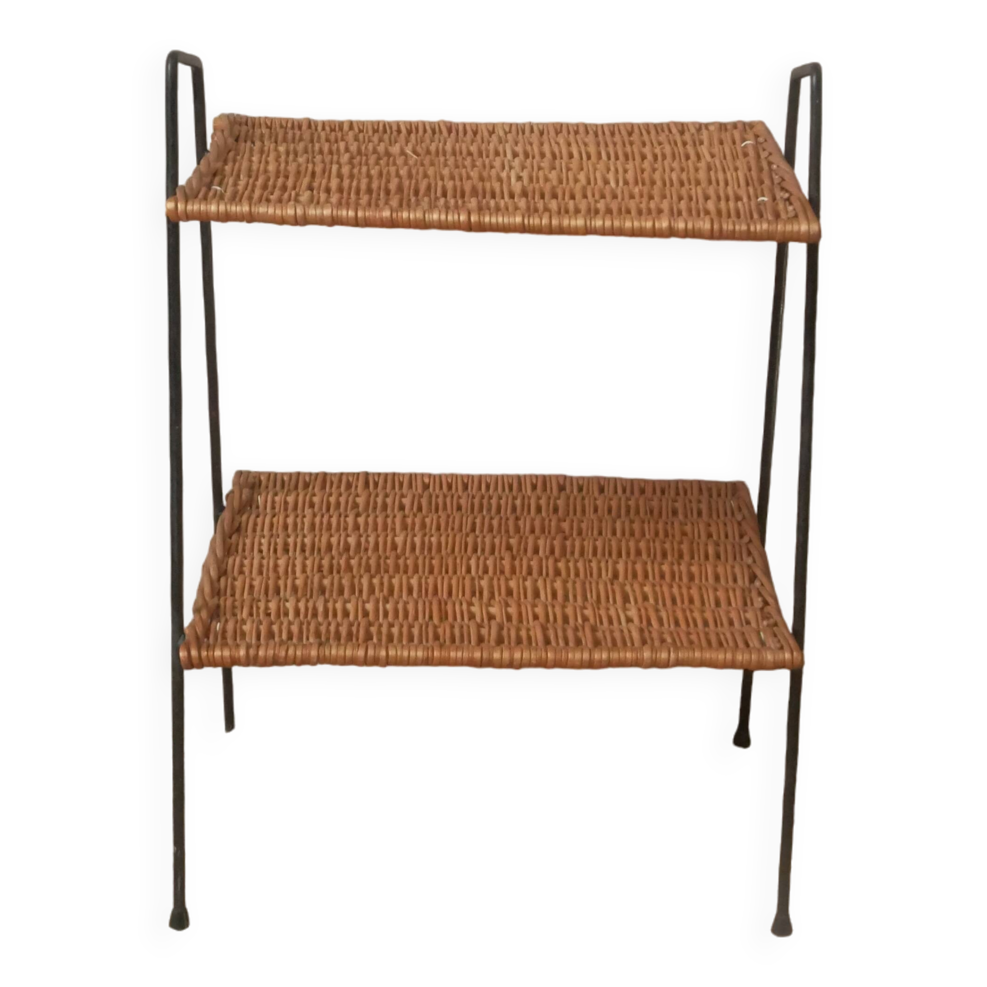 Table d'appoint desserte vintage osier piètement métal années 50 chevet meuble vintage artisanal