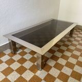 Rectangular coffee table in chrome steel and smoked glass from the 70s
