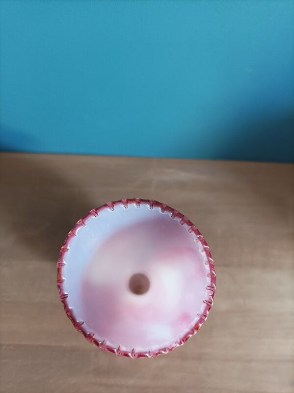 Vase blown glass jar variegated pink soliflore