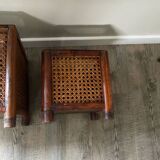 Caches-pots vintage en bois et cannage