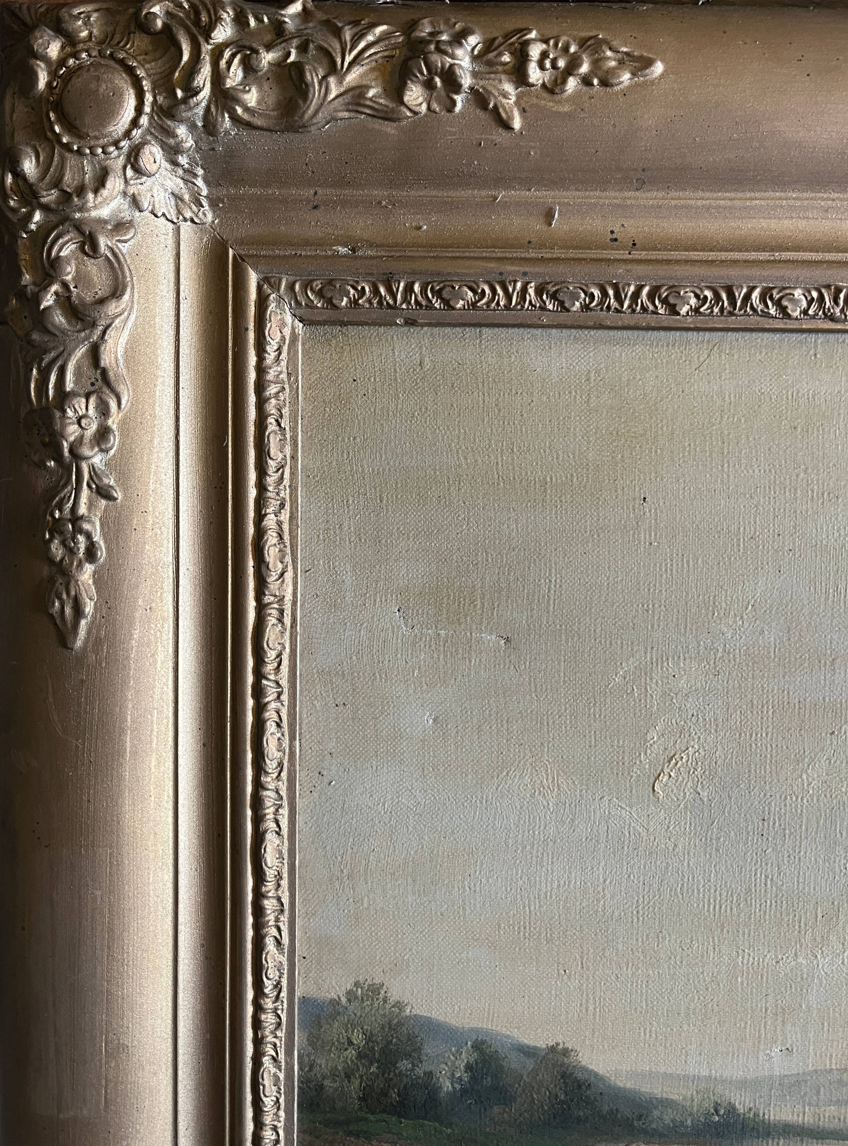 Painting, oil on framed canvas "Animated lake landscape" signed Michel, 19th century.