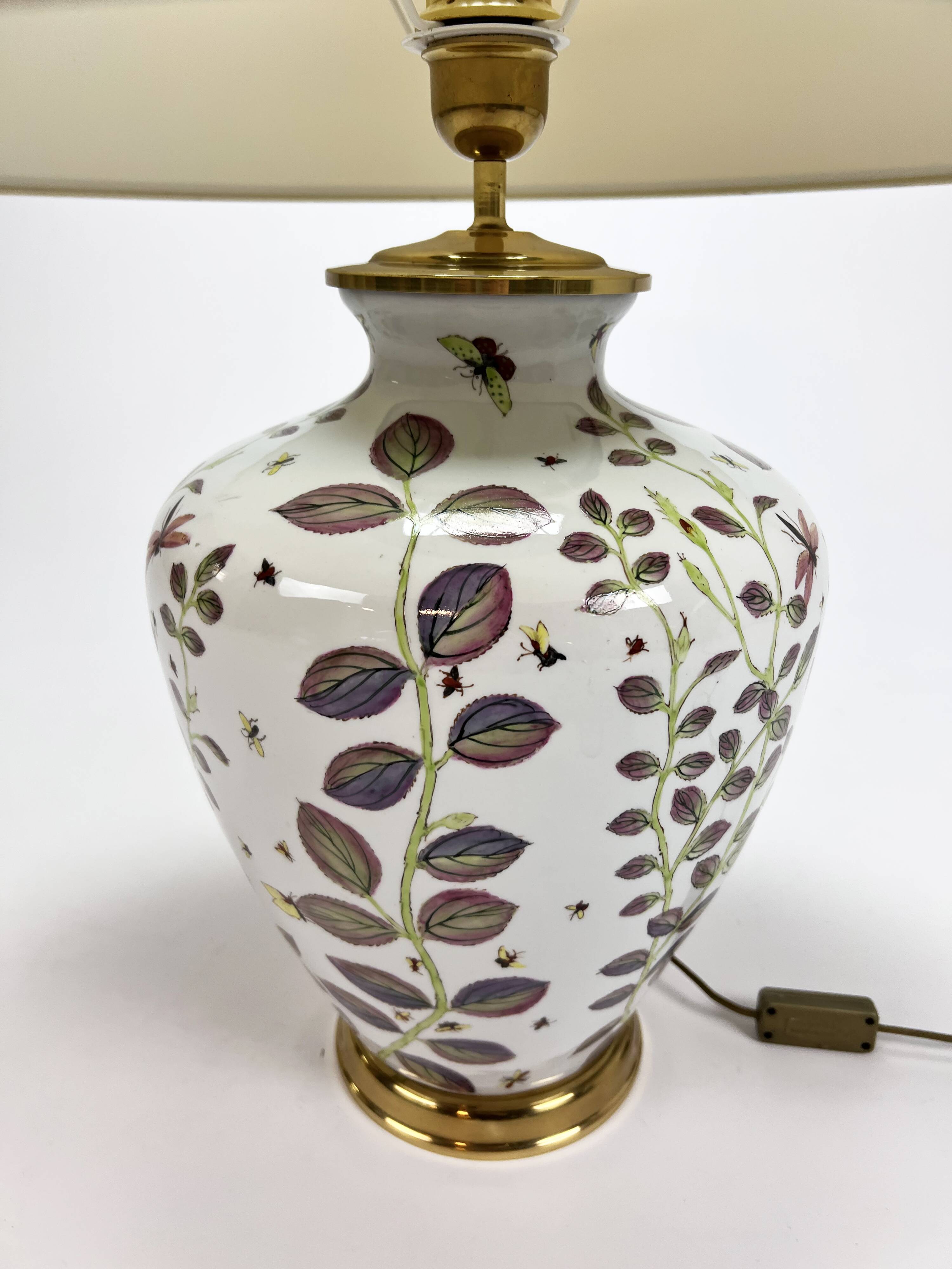 French hand painted ceramic vase lamp, 1970s