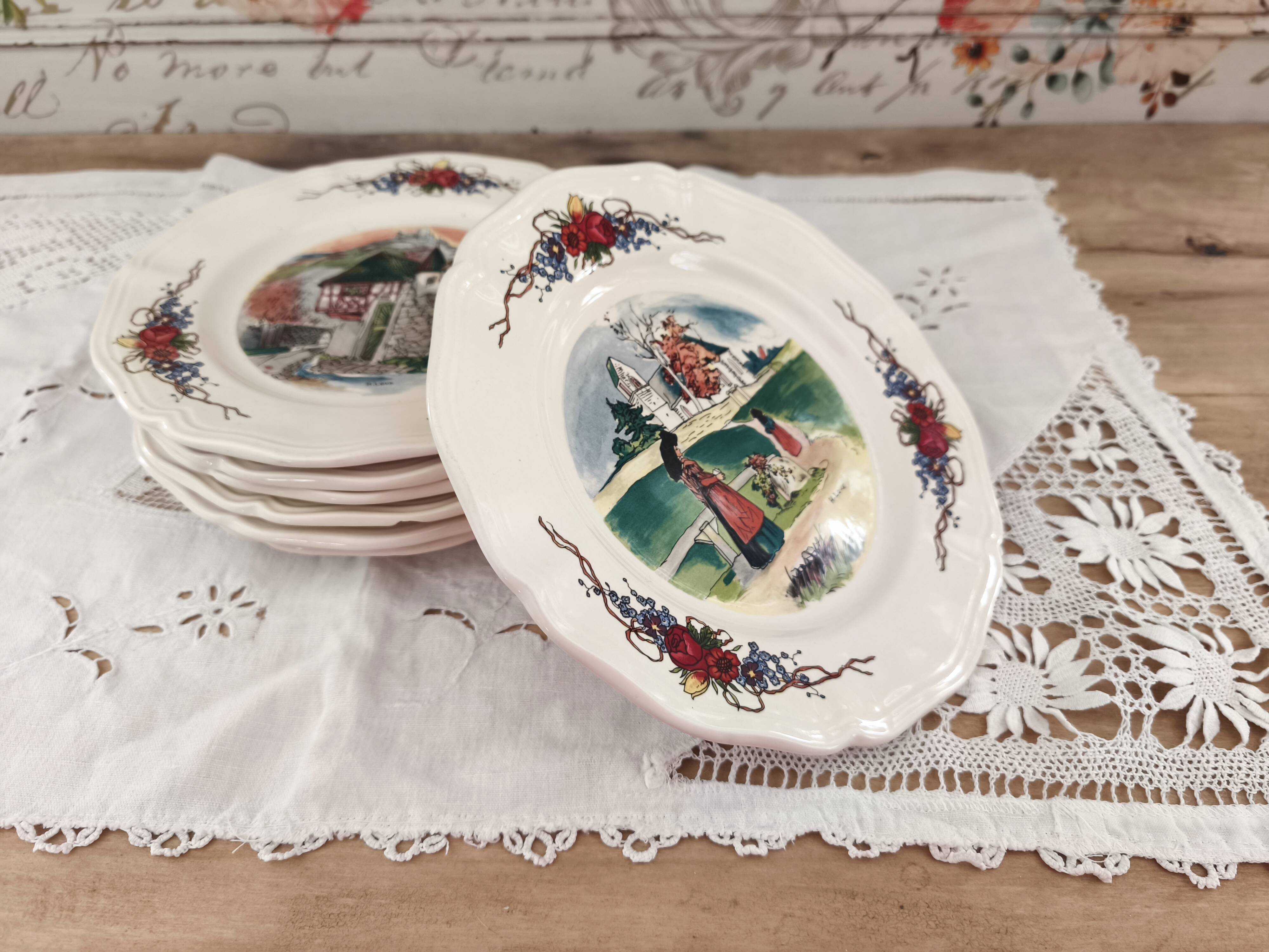 Lot de 7 assiettes à dessert Sarreguemines modèle Obernai