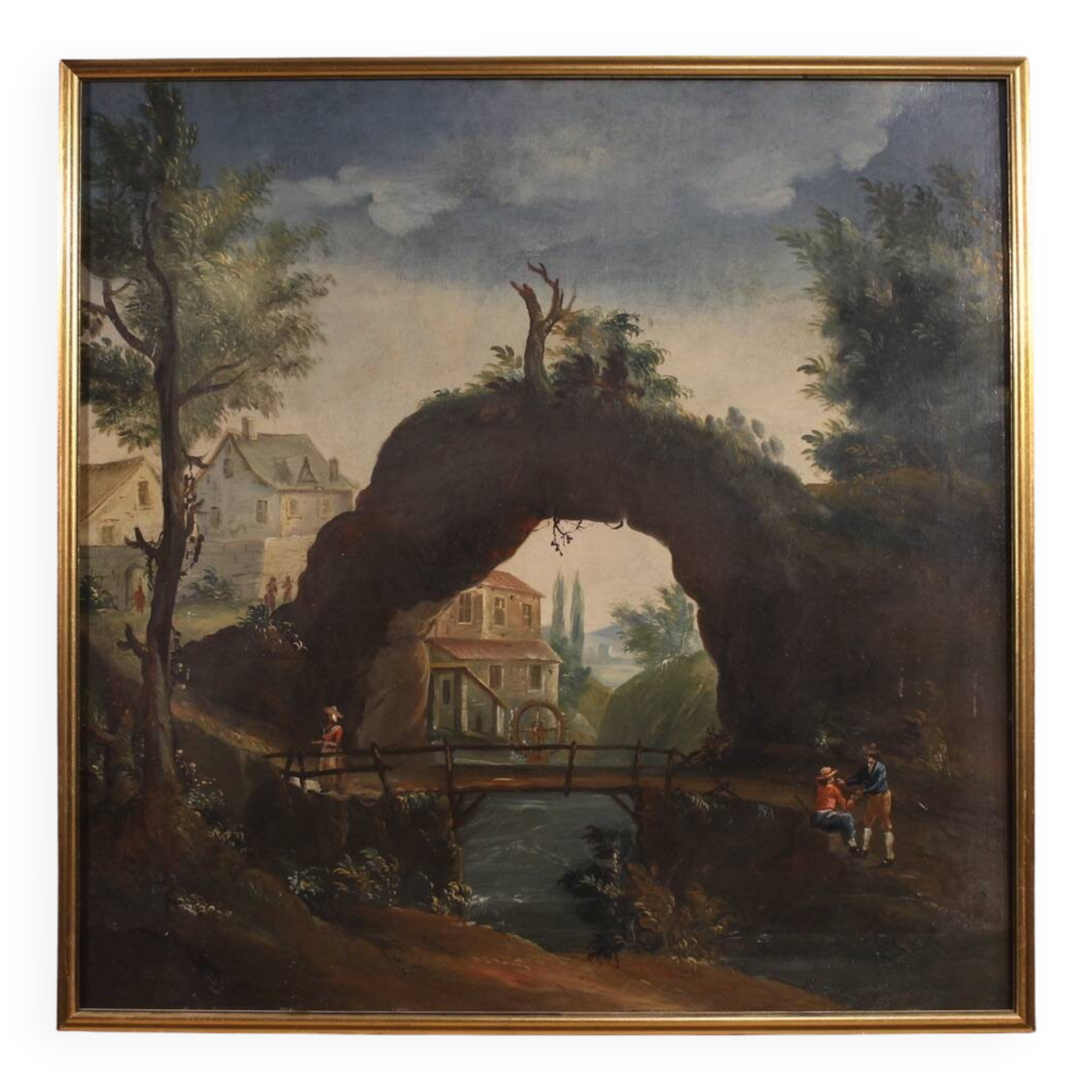 Antique French landscape painting from the 18th century