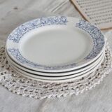 4 vintage porcelain dessert plates with blue border