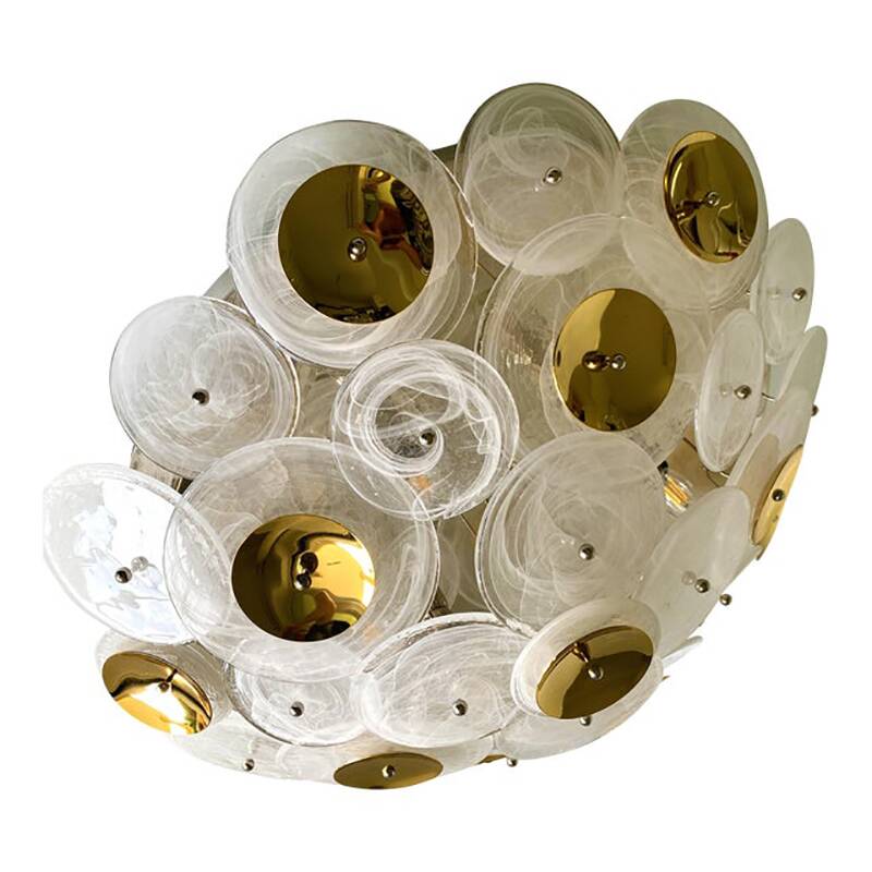 Contemporary Venied-White Disks Murano Glass Flush Mount by Simoeng