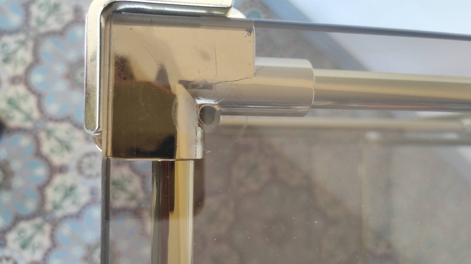 Dessert, vintage gold rolling bar, chrome and smoked glass.