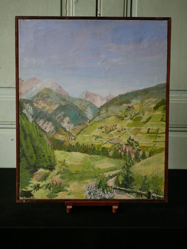 Ancienne huile sur toile encadrée, Vallée du Brunissard - Queyras - Hautes Alpes
