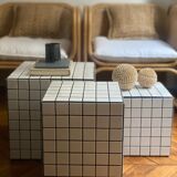 Side table cube gigi tile mosaic white joint black sofa end