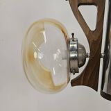 Lustre vintage en bois et métal avec trois plafonniers en verre coloré