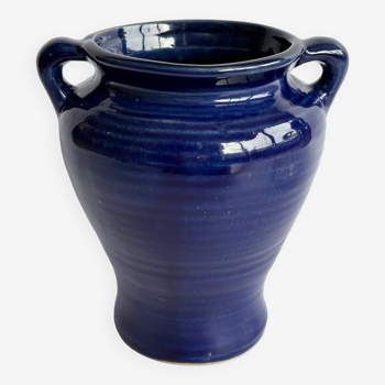 Blue earthenware amphora vase