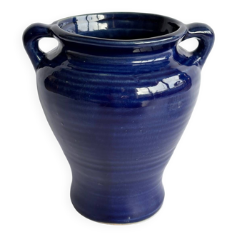 Vase amphore en faïence bleu