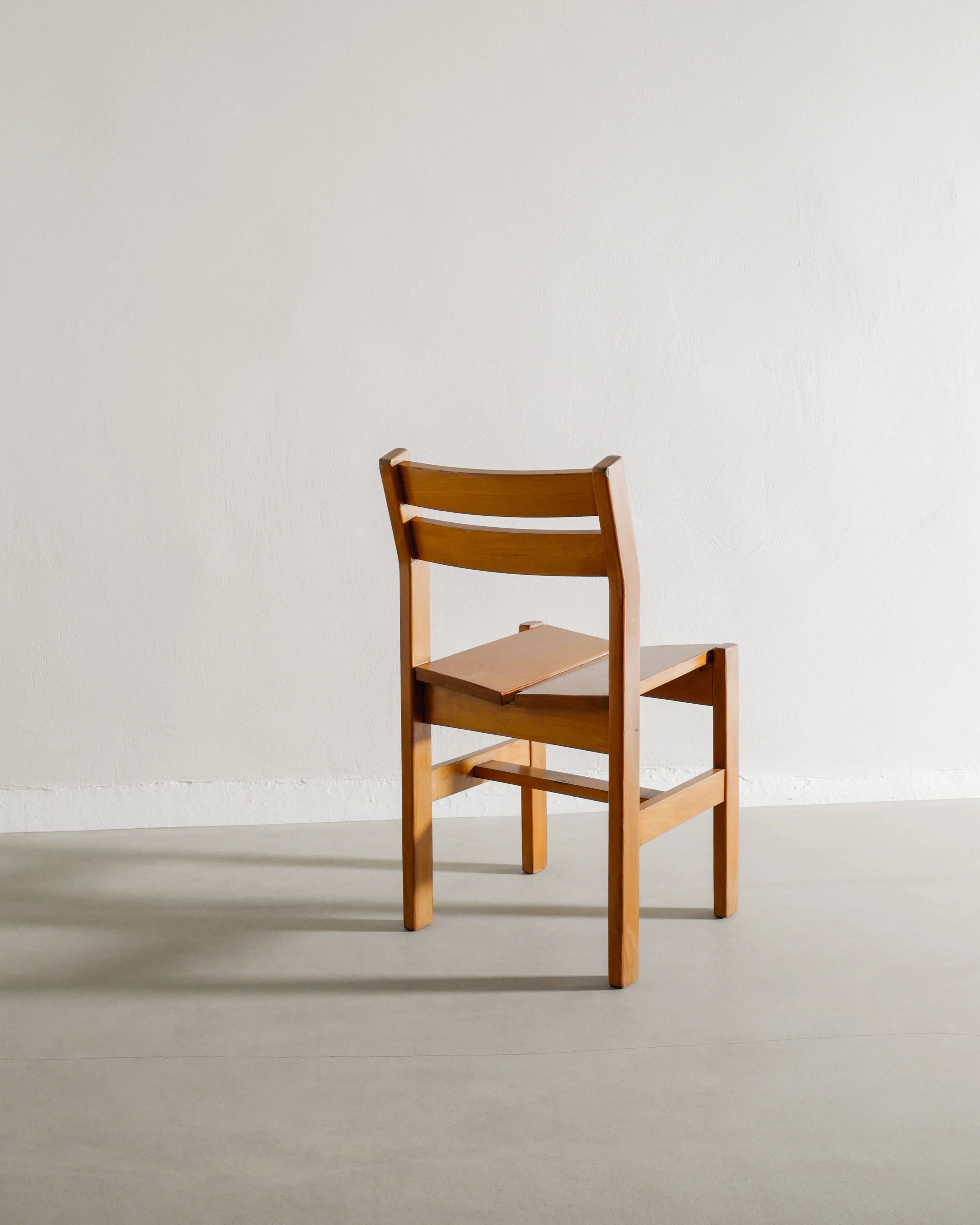 Set of 5 French Vintage Mid Century Dining Chairs in Elm, 1960s